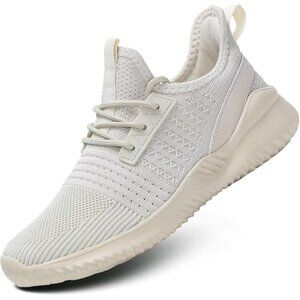 Women's Beige Walking Shoes Non Slip Athletic Fashion Sneakers Sports Mesh